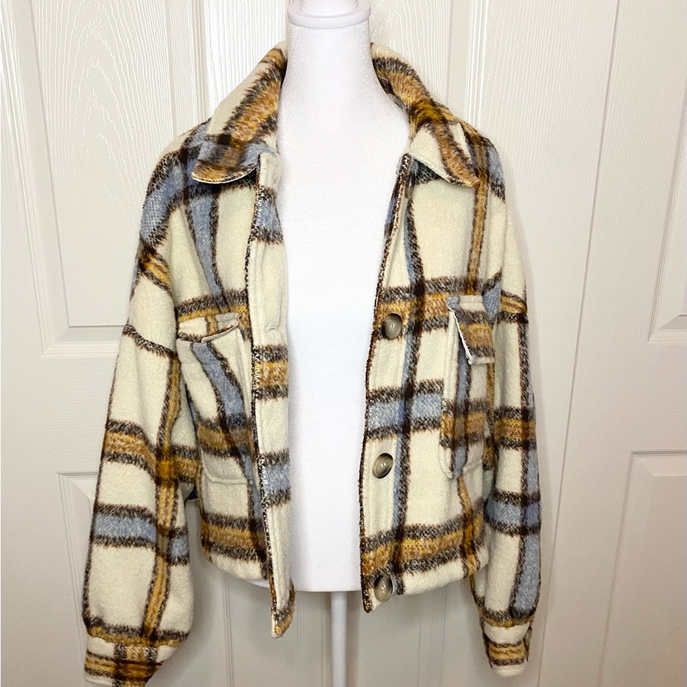 garage multi colored plaid winter coat